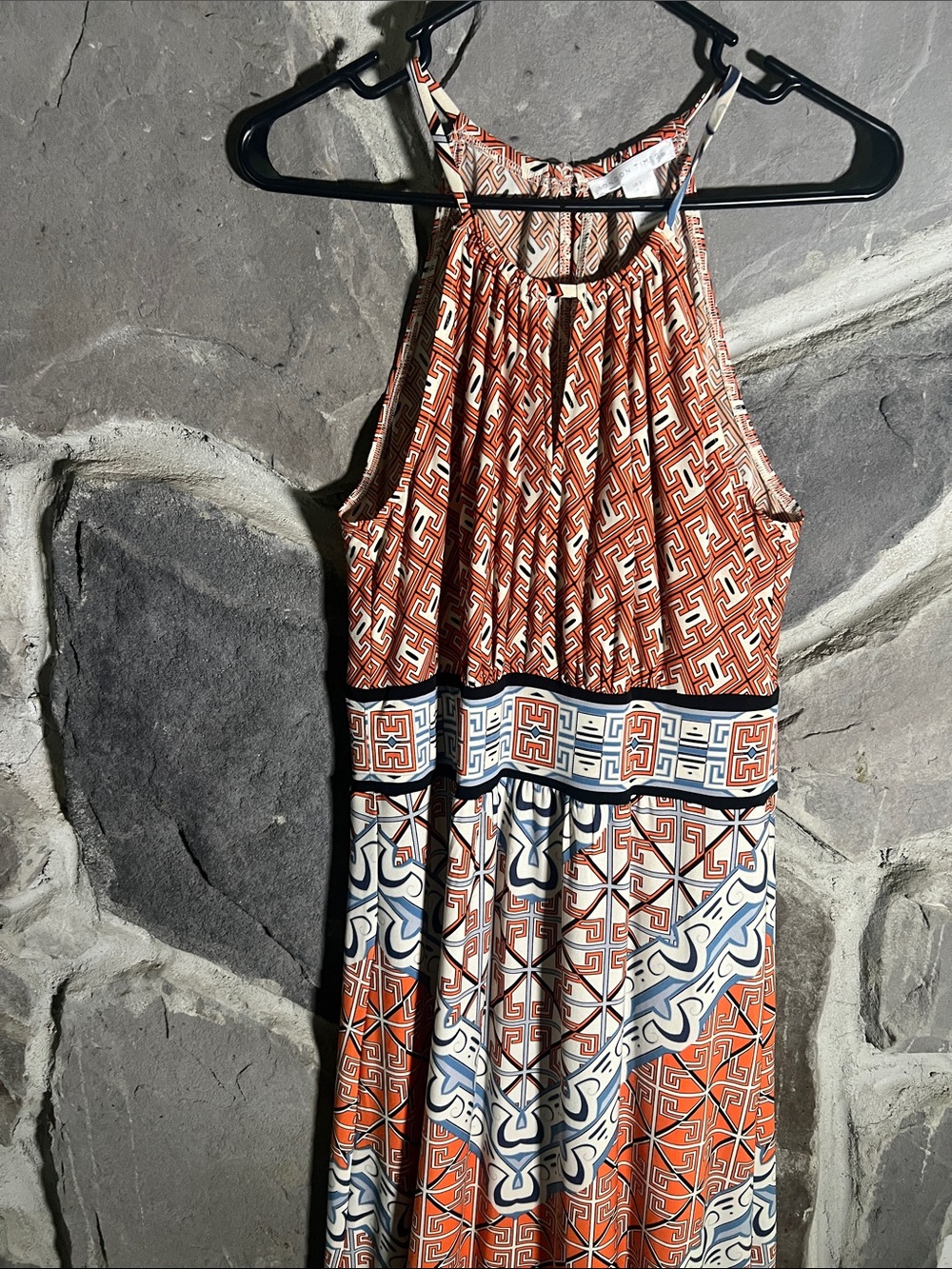London Times Orange and Cream Geometric Print Camisole